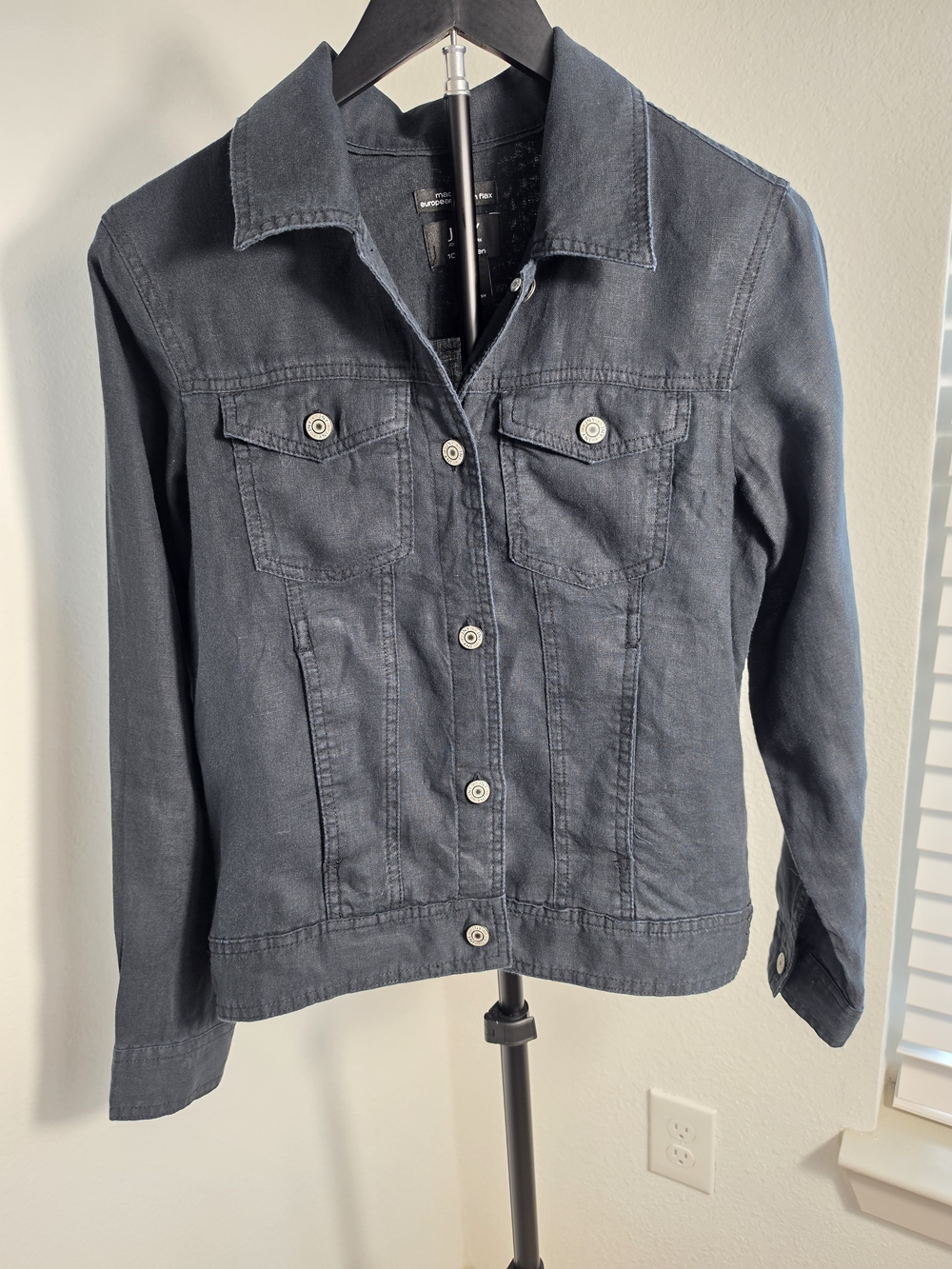 Jones New York 100% Linen Trucker Jacket Black European Flax Small JNY